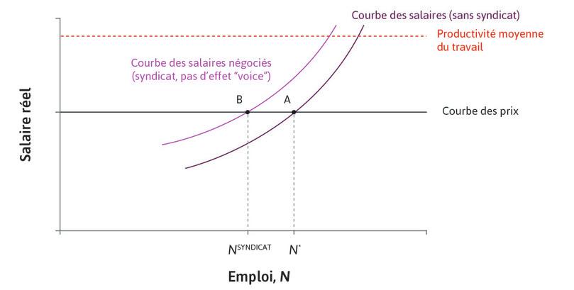 La courbe des salaires négociée en l’absence de l’effet « voice » du syndicat.
