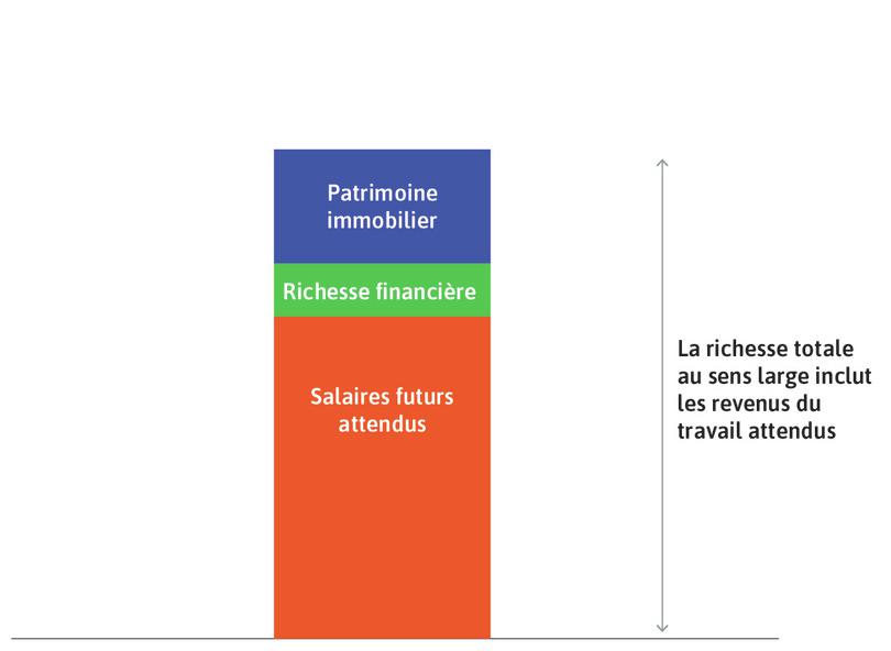 La richesse au sens large totale du ménage
: C’est la somme des rectangles vert, bleu et orange.
